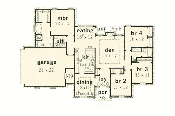 Floor Plan - Main Floor for European House Plan #16-150 - 4 bed, 2 bath