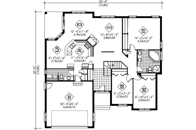 House Design - Floor Plan - Main Floor for European House Plan #25-1069 - 3 bed, 1.5 bath