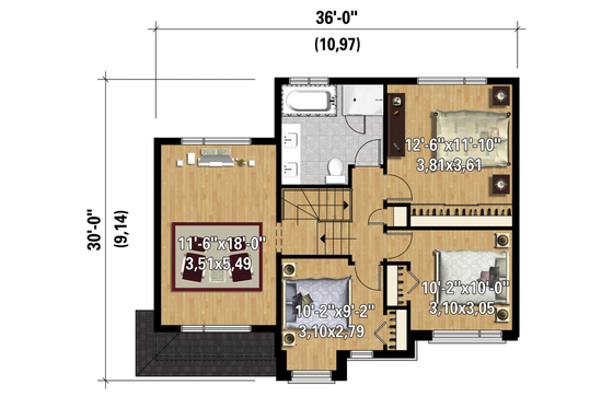Floor Plan - Upper Floor 1 for Contemporary House Plan #25-4281 - 3 bed, 1 bath