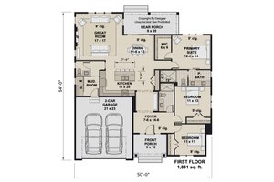 Floor Plan - Main Floor for Craftsman House Plan #51-1394 - 3 bed, 2.5 bath