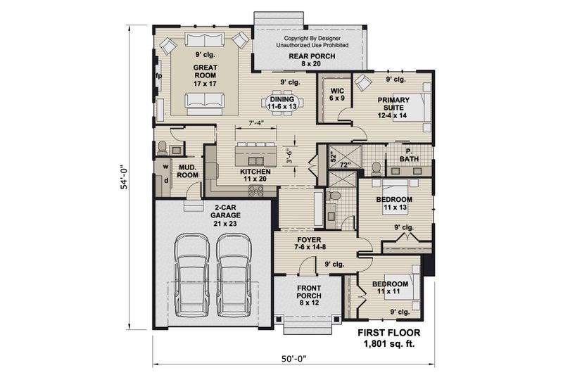 House Design - Floor Plan - Main Floor for Craftsman House Plan #51-1394 - 3 bed, 2.5 bath