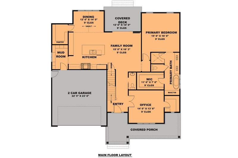 House Blueprint - Floor Plan - Main Floor for Farmhouse House Plan #1111-6 - 4 bed, 2.5 bath