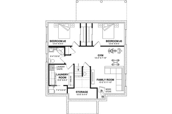 Floor Plan - Lower Floor for Bungalow House Plan #23-2815 - 3 bed, 2 bath