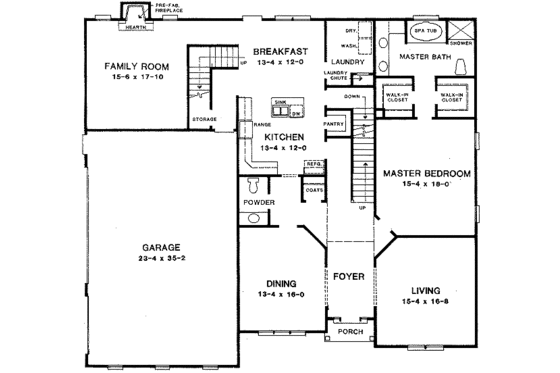Floor Plan - Main Floor for European House Plan #10-209 - 3 bed, 2.5 bath