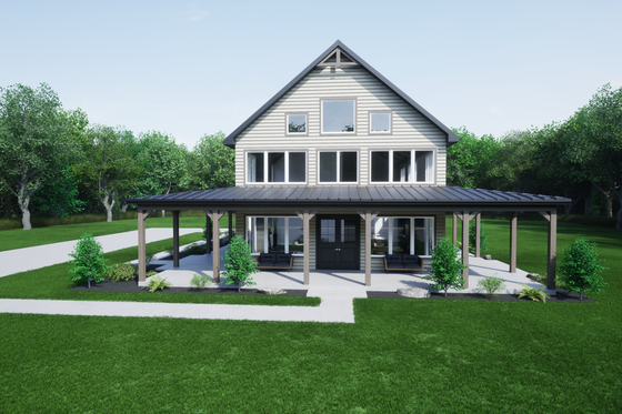Exterior - Front Elevation 3 for Barndominium House Plan #1116-14 - 4 bed, 2.5 bath