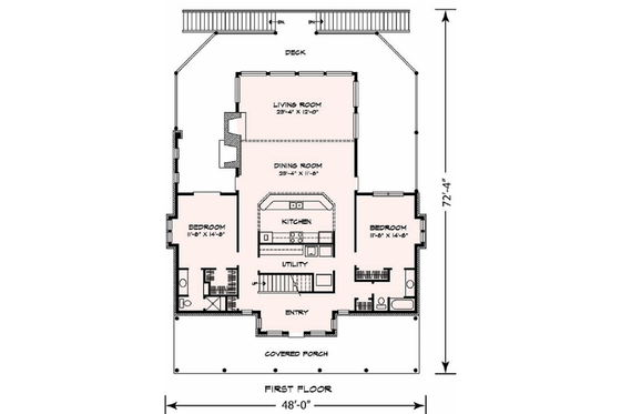 Floor Plan - Main Floor for Cottage House Plan #140-130 - 3 bed, 3 bath