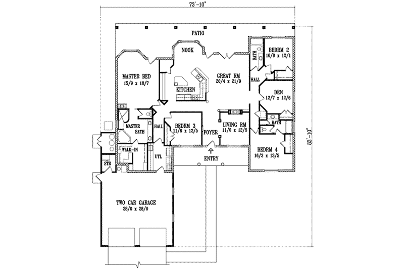 Dream House Plan - Floor Plan - Main Floor for Adobe / Southwestern House Plan #1-1157 - 5 bed, 3 bath