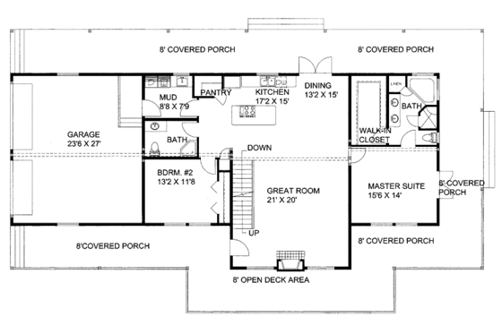 Floor Plan - Main Floor for Cabin House Plan #117-758 - 5 bed, 3.5 bath