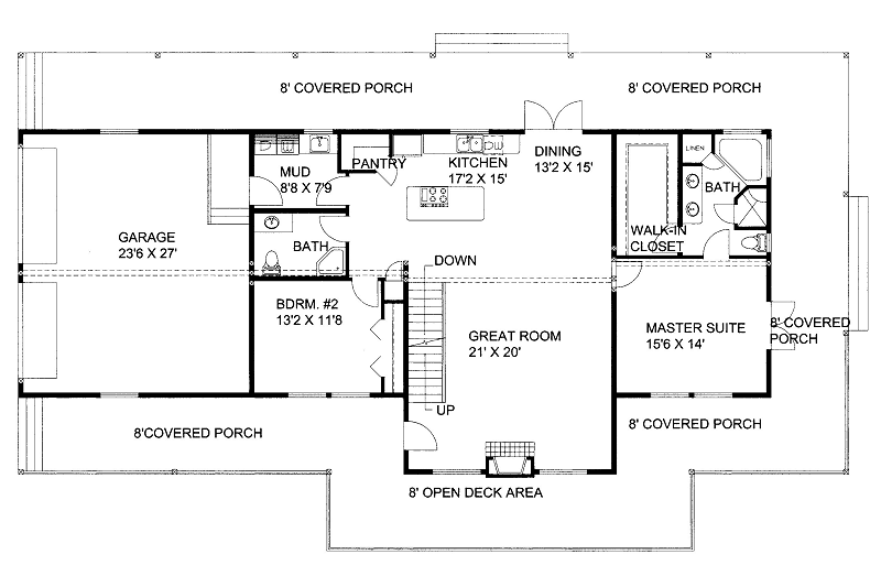 House Blueprint - Floor Plan - Main Floor for Cabin House Plan #117-758 - 5 bed, 3.5 bath