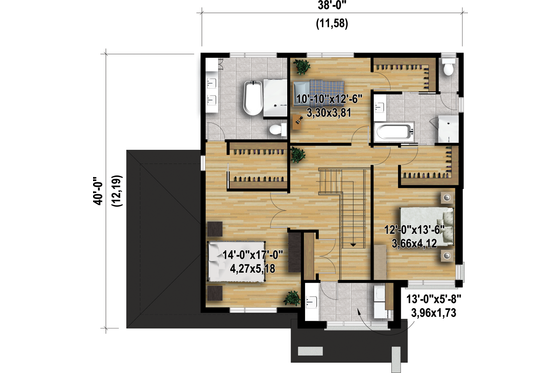 Floor Plan - Upper Floor 1 for Contemporary House Plan #25-4481 - 3 bed, 2.5 bath