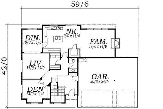 Floor Plan - Main Floor for European House Plan #130-130 - 3 bed, 2.5 bath