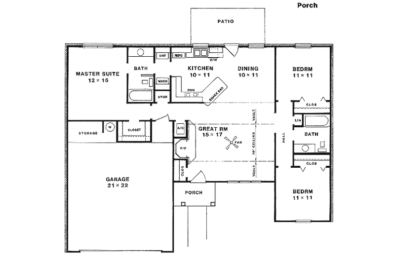 Architectural House Design - Floor Plan - Main Floor for Mediterranean House Plan #14-148 - 3 bed, 2 bath