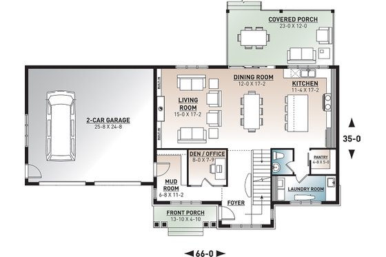 Floor Plan - Main Floor for Craftsman House Plan #23-2724 - 4 bed, 2.5 bath
