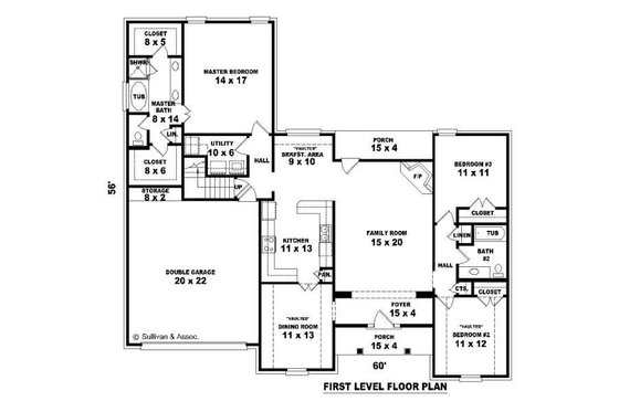 Floor Plan - Main Floor for Southern House Plan #81-1014 - 3 bed, 2 bath