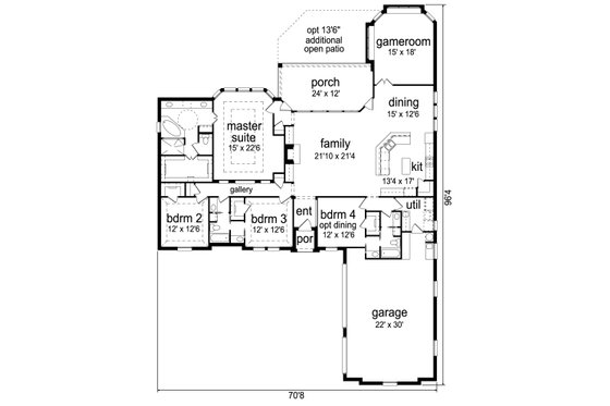 Floor Plan - Main Floor for Tudor House Plan #84-609 - 4 bed, 3 bath