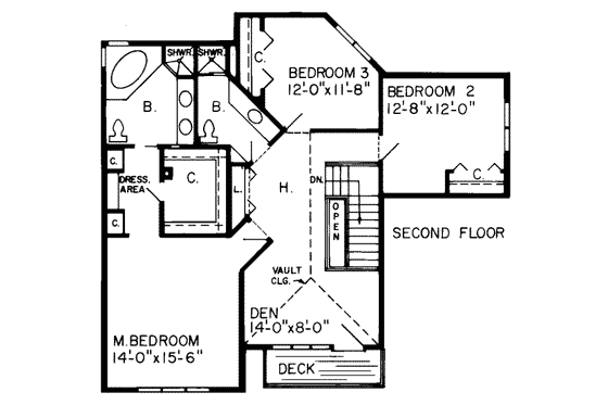 Floor Plan - Upper Floor for Traditional House Plan #312-197 - 3 bed, 2.5 bath
