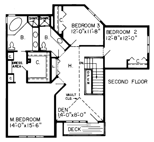 Traditional Floor Plan - Upper Floor Plan #312-197
