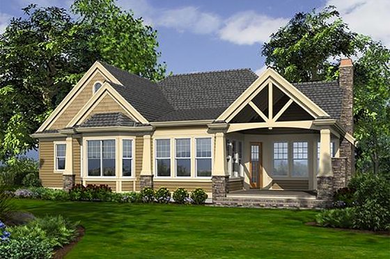 Exterior - Rear Elevation 1 for Craftsman House Plan #132-230 - 2 bed, 2.5 bath