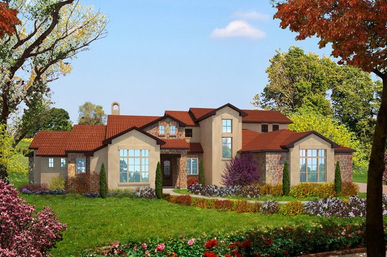 Exterior - Front Elevation 3 for Mediterranean House Plan #80-141 - 4 bed, 4 bath