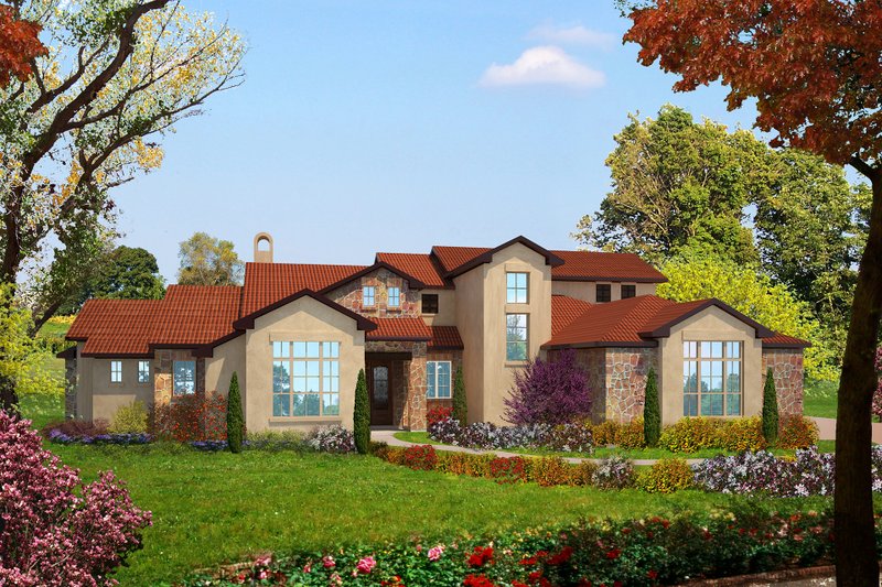 Architectural House Design - Exterior - Front Elevation 3 for Mediterranean House Plan #80-141 - 4 bed, 4 bath