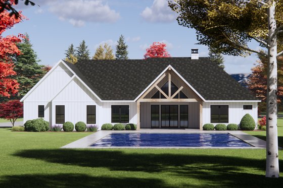 Exterior - Rear Elevation for Farmhouse House Plan #1096-129 - 4 bed, 3.5 bath