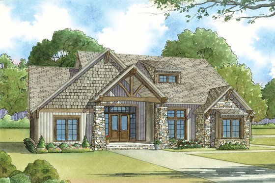 Exterior - Front Elevation 3 for Craftsman House Plan #923-20 - 5 bed, 3.5 bath