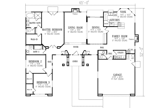 Floor Plan - Main Floor for Adobe / Southwestern House Plan #1-459 - 3 bed, 2.5 bath