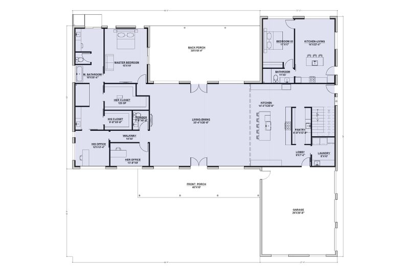House Design - Floor Plan - Main Floor for Barndominium House Plan #1107-17 - 4 bed, 4 bath
