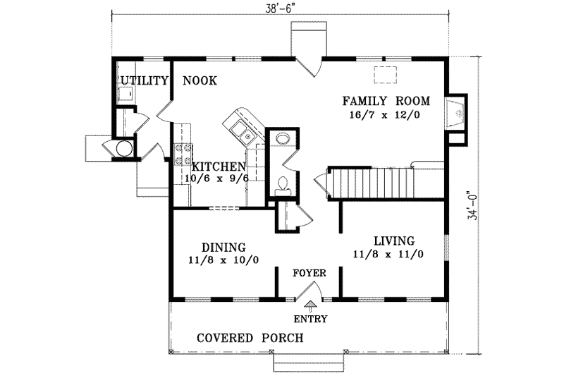 Home Plan - Floor Plan - Main Floor for Traditional House Plan #1-978 - 3 bed, 2.5 bath