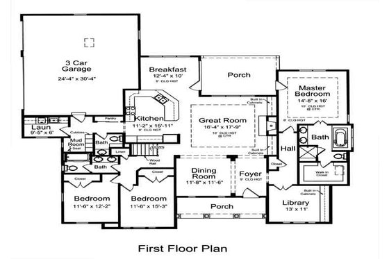 Floor Plan - Main Floor for Bungalow House Plan #46-479 - 3 bed, 2.5 bath