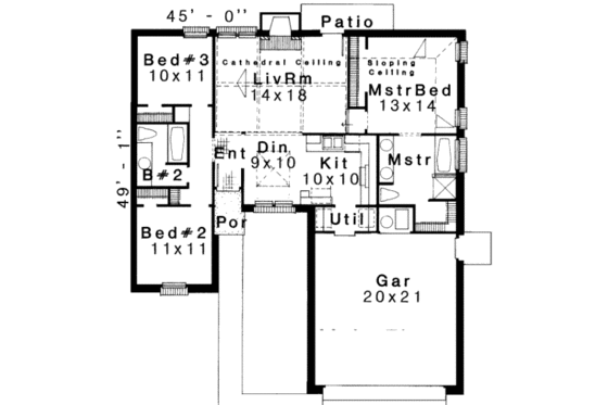 Floor Plan - Main Floor House Plan #310-126 - 3 bed, 2 bath