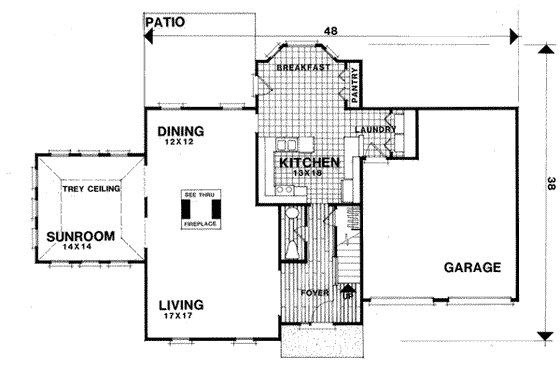 Floor Plan - Main Floor for European House Plan #56-179 - 4 bed, 2.5 bath