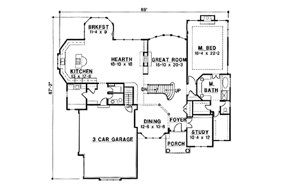 Floor Plan - Main Floor for European House Plan #67-205 - 4 bed, 4 bath