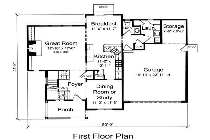 Architectural House Design - Floor Plan - Main Floor for Traditional House Plan #46-480 - 4 bed, 2.5 bath