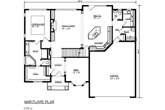Floor Plan - Main Floor for Mediterranean House Plan #320-482 - 4 bed, 2.5 bath