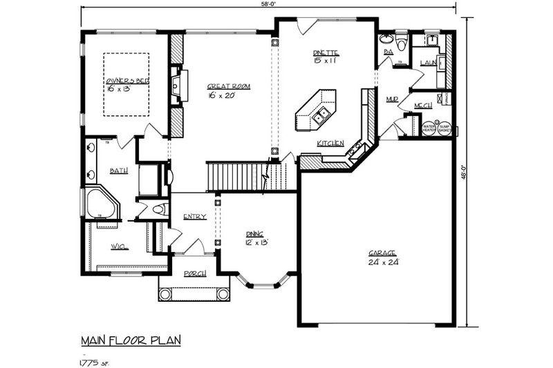 House Plan Design - Floor Plan - Main Floor for Mediterranean House Plan #320-482 - 4 bed, 2.5 bath