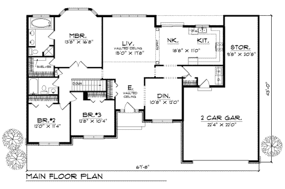 Floor Plan - Main Floor for Ranch House Plan #70-650 - 3 bed, 2 bath