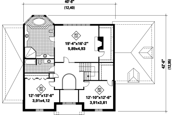 Floor Plan - Upper Floor for European House Plan #25-4774 - 3 bed, 2 bath
