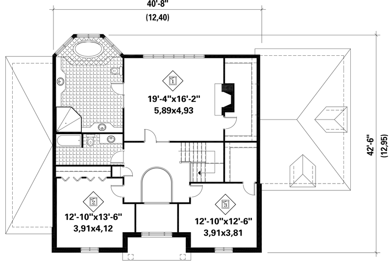 Dream House Plan - Floor Plan - Upper Floor for European House Plan #25-4774 - 3 bed, 2 bath