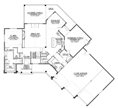 Floor Plan - Main Floor for Craftsman House Plan #1064-130 - 3 bed, 2.5 bath