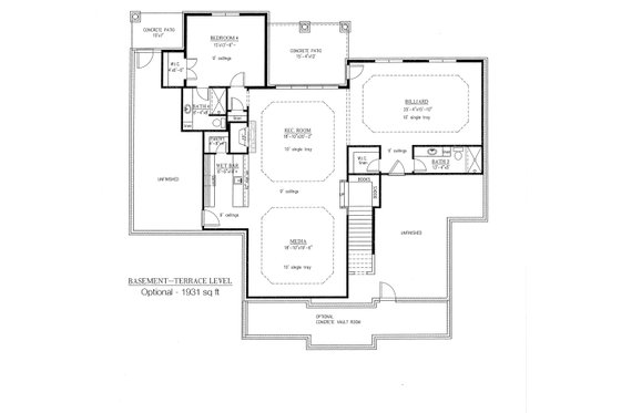 Floor Plan - Lower Floor for European House Plan #437-63 - 3 bed, 2 bath