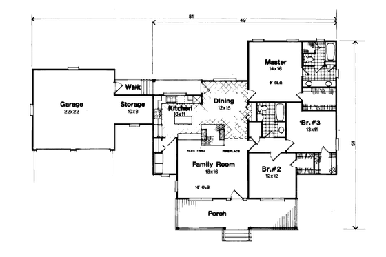 Floor Plan - Main Floor for Country House Plan #41-122 - 3 bed, 2 bath