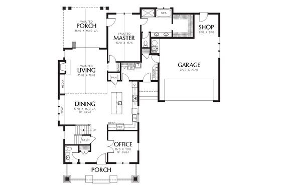 Floor Plan - Main Floor for Cottage House Plan #48-704 - 3 bed, 2.5 bath