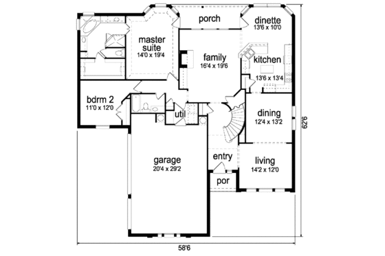 Floor Plan - Main Floor for European House Plan #84-391 - 4 bed, 3 bath