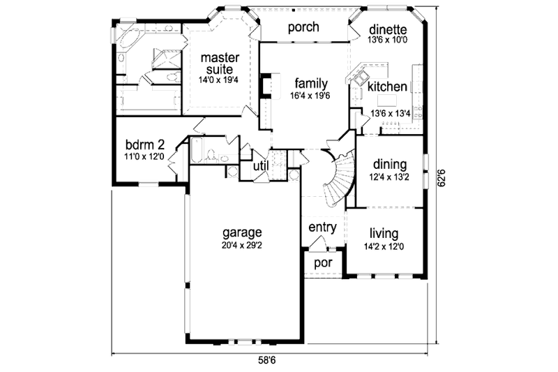 Home Plan - Floor Plan - Main Floor for European House Plan #84-391 - 4 bed, 3 bath