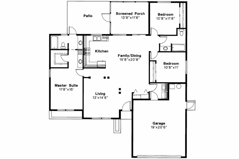 Dream House Plan - Floor Plan - Main Floor for Mediterranean House Plan #124-252 - 3 bed, 2 bath