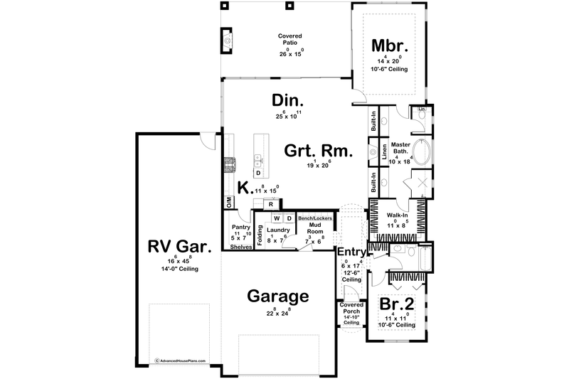 House Blueprint - Floor Plan - Main Floor for Mediterranean House Plan #455-620 - 2 bed, 2 bath
