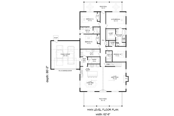 Floor Plan - Main Floor for Country House Plan #932-1183 - 4 bed, 3 bath