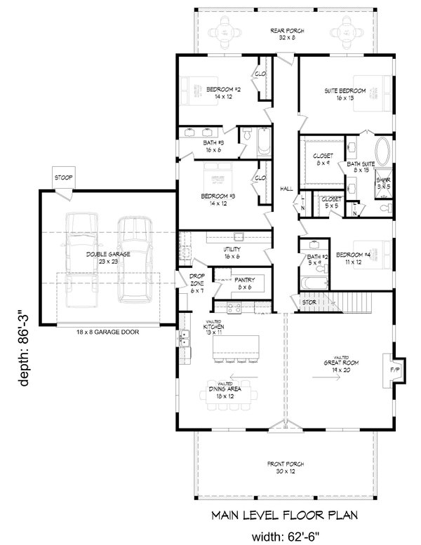 Country Floor Plan - Main Floor Plan #932-1183