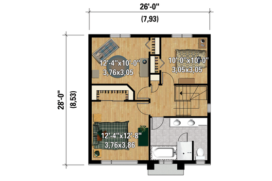 Floor Plan - Upper Floor 1 for Contemporary House Plan #25-4295 - 3 bed, 1 bath